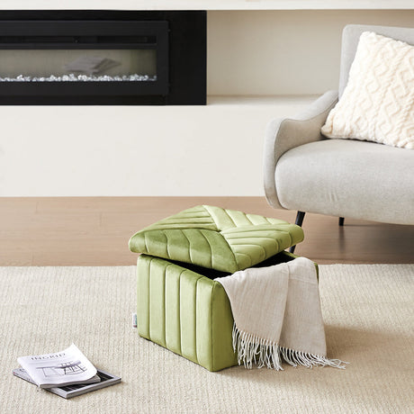 Upholstered Velvet Storage Ottoman Footstool,Green