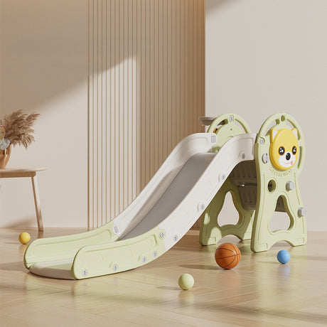 Green Toddler Slide with Basketball Hoop