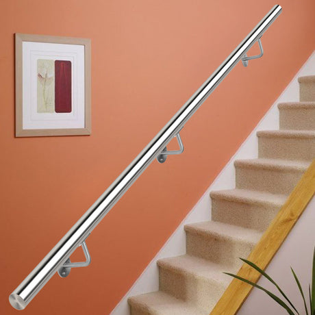 Round Brushed Stainless Steel Bannister Rail Balustrade Stair Handrail 3.25M