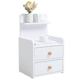 Wood Storage Nightstand Shelf with 2 Drawers White