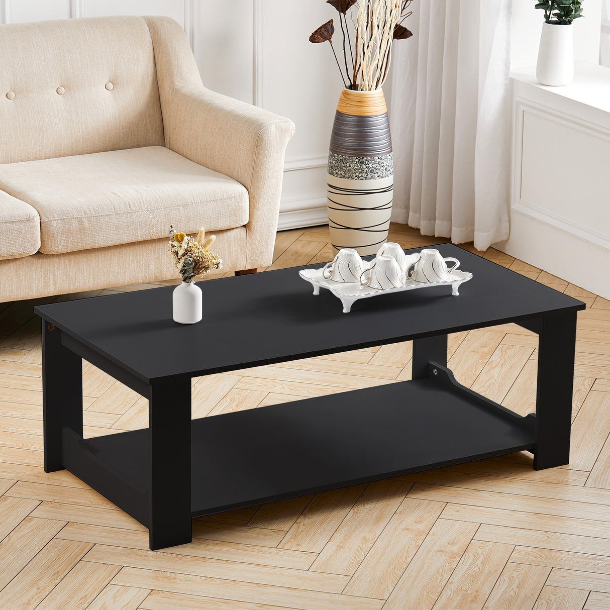 Simple Wooden 2 Tier Coffee Table for Living Room