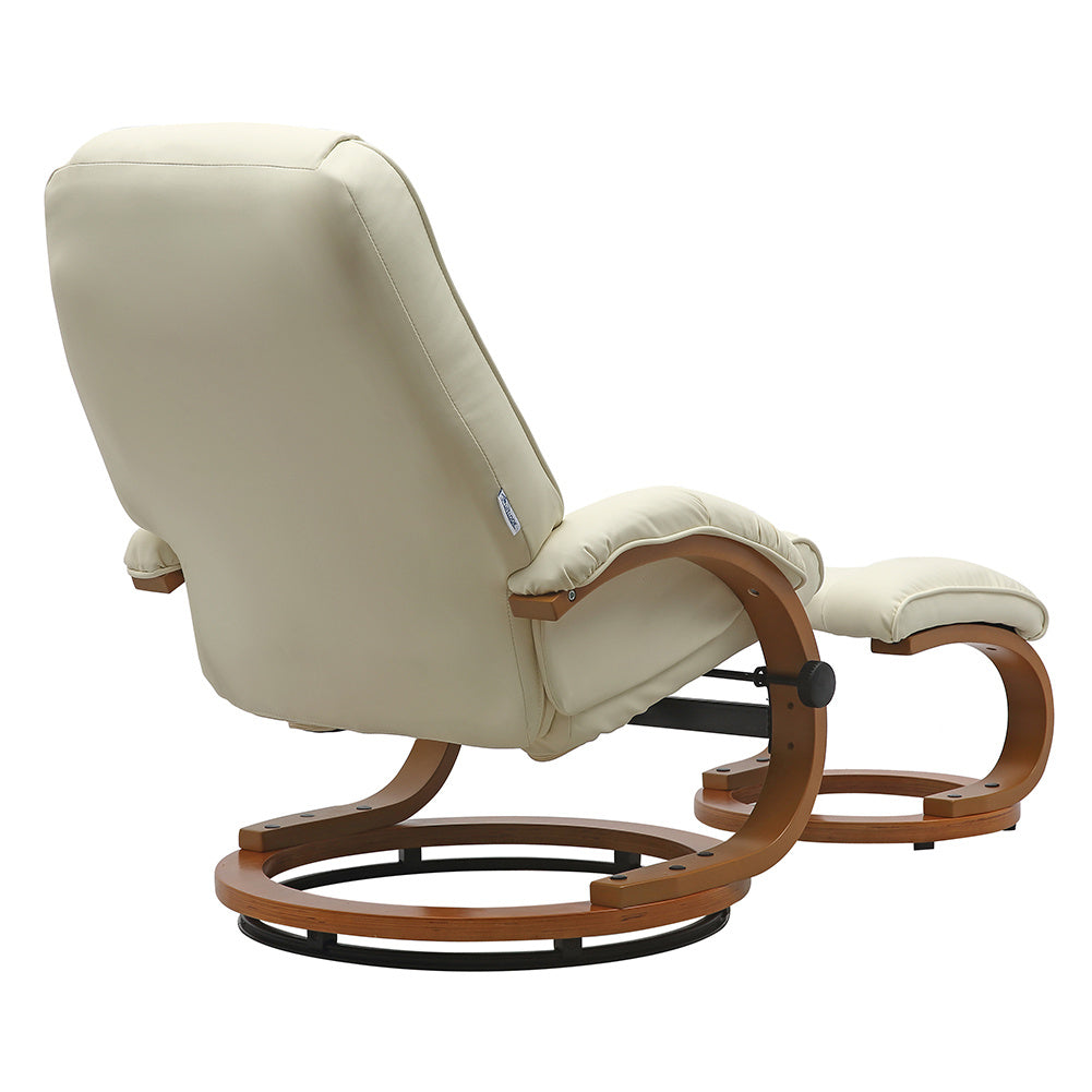 PU Leather Swivel Reclining Office Armchair with Footstool, Beige