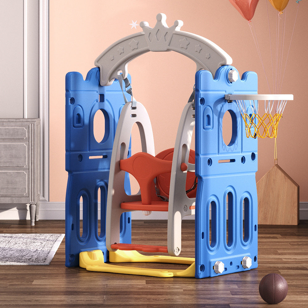 Blue Toddler Swing with Basketball Hoop