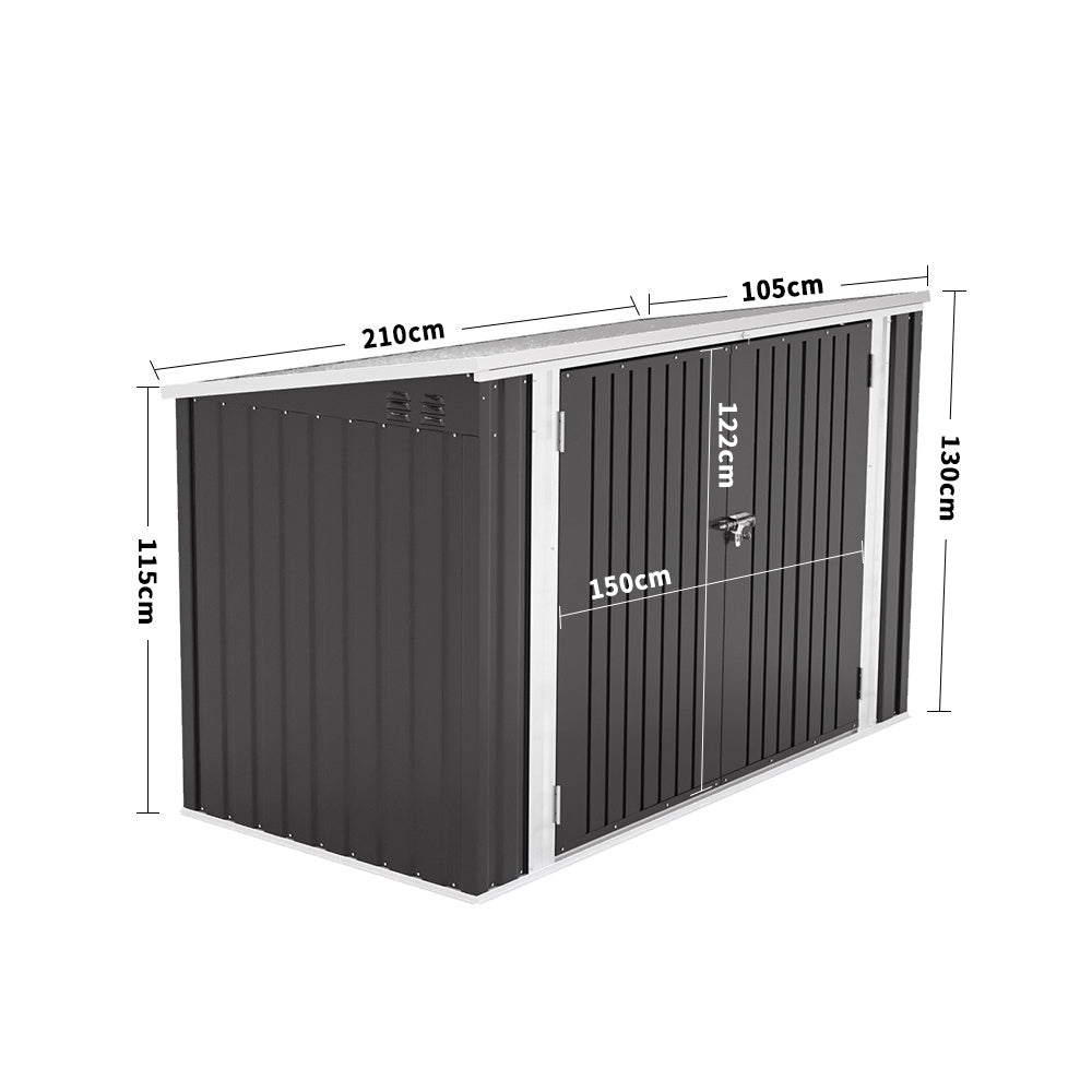 Heavy Duty Steel Bicycle Debris Storage Shed, Charcoal Black