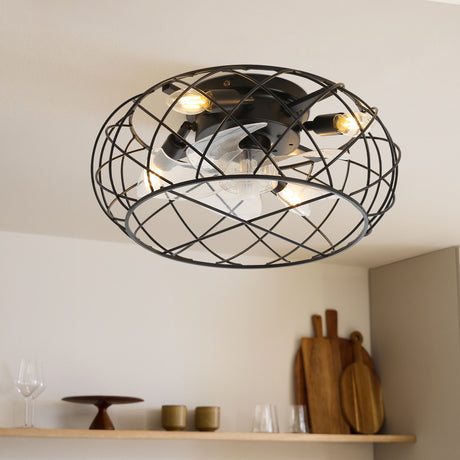 Black Cage Indoor Ceiling Fan Light