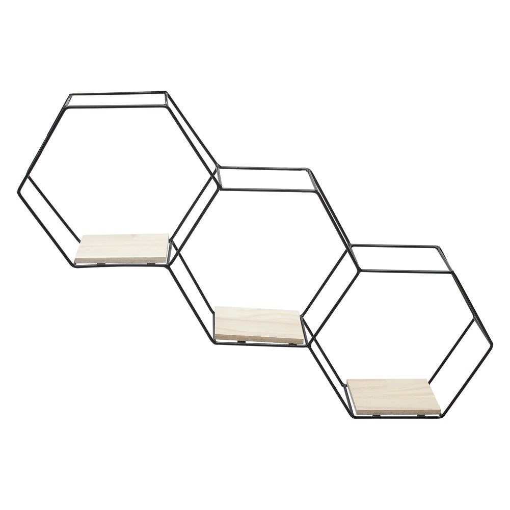 Modern Black Hexagon Wall Shelf with Iron Frame