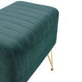 Green Soft Channel Velvet Stool with Gold Legs