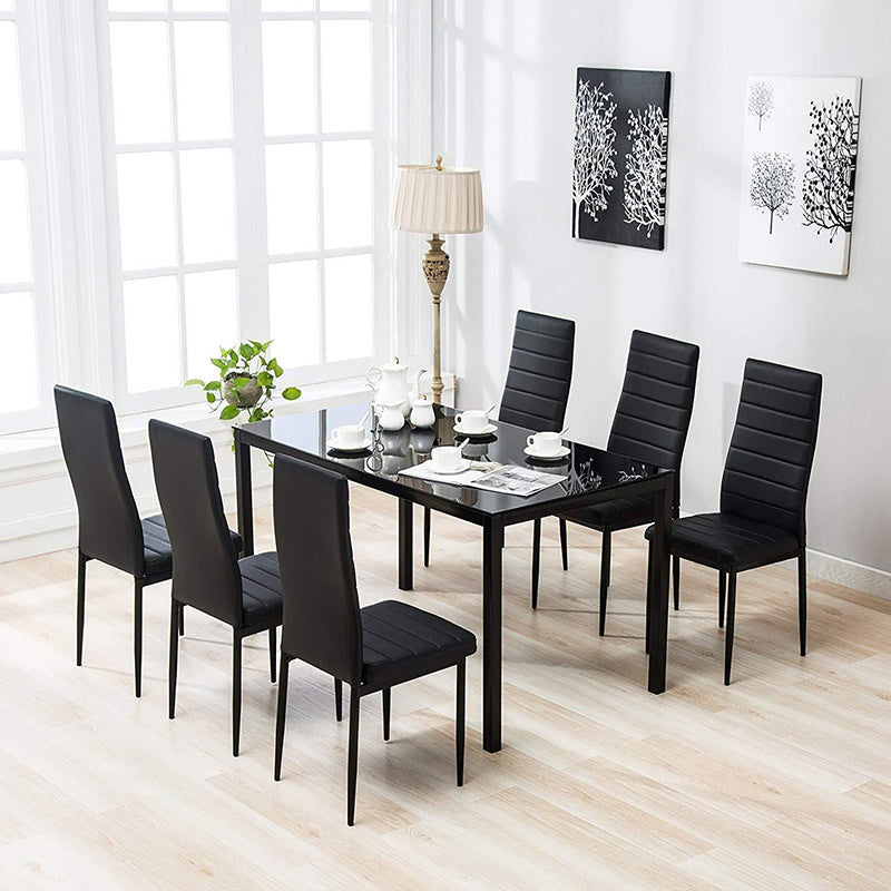 Set of 6 PU Leather Padded Seat Metal Legs Dining Chair,Black