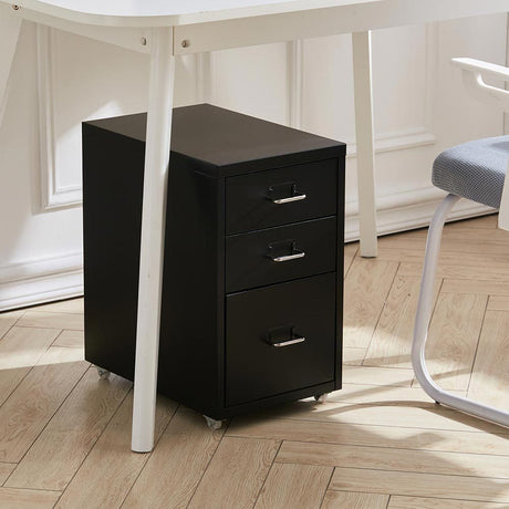 Office Rolling File Cabinet with 3 Drawers Shelf and Wheels Black