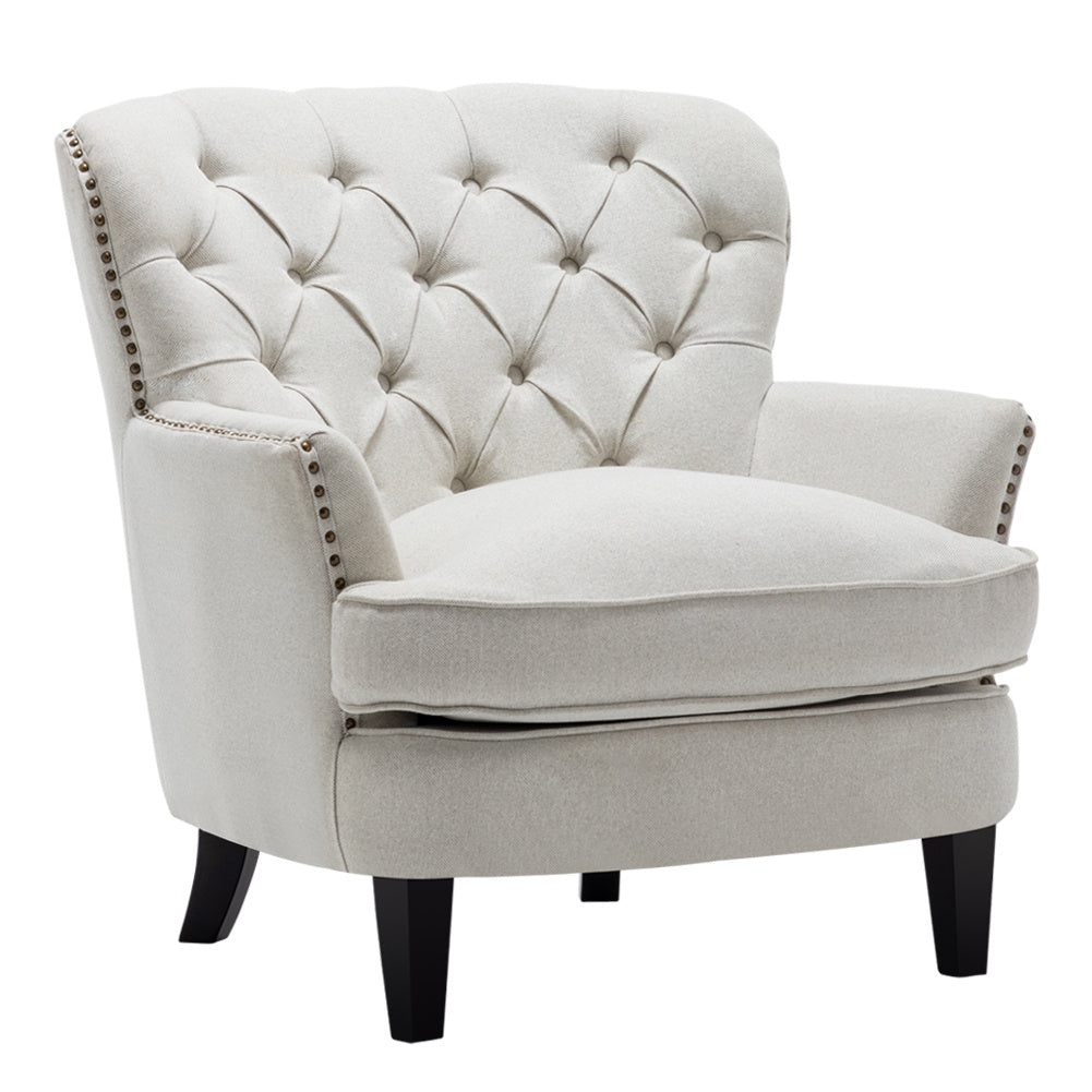 Bread Buttoned Armchair with Double Thick Cushion, Beige