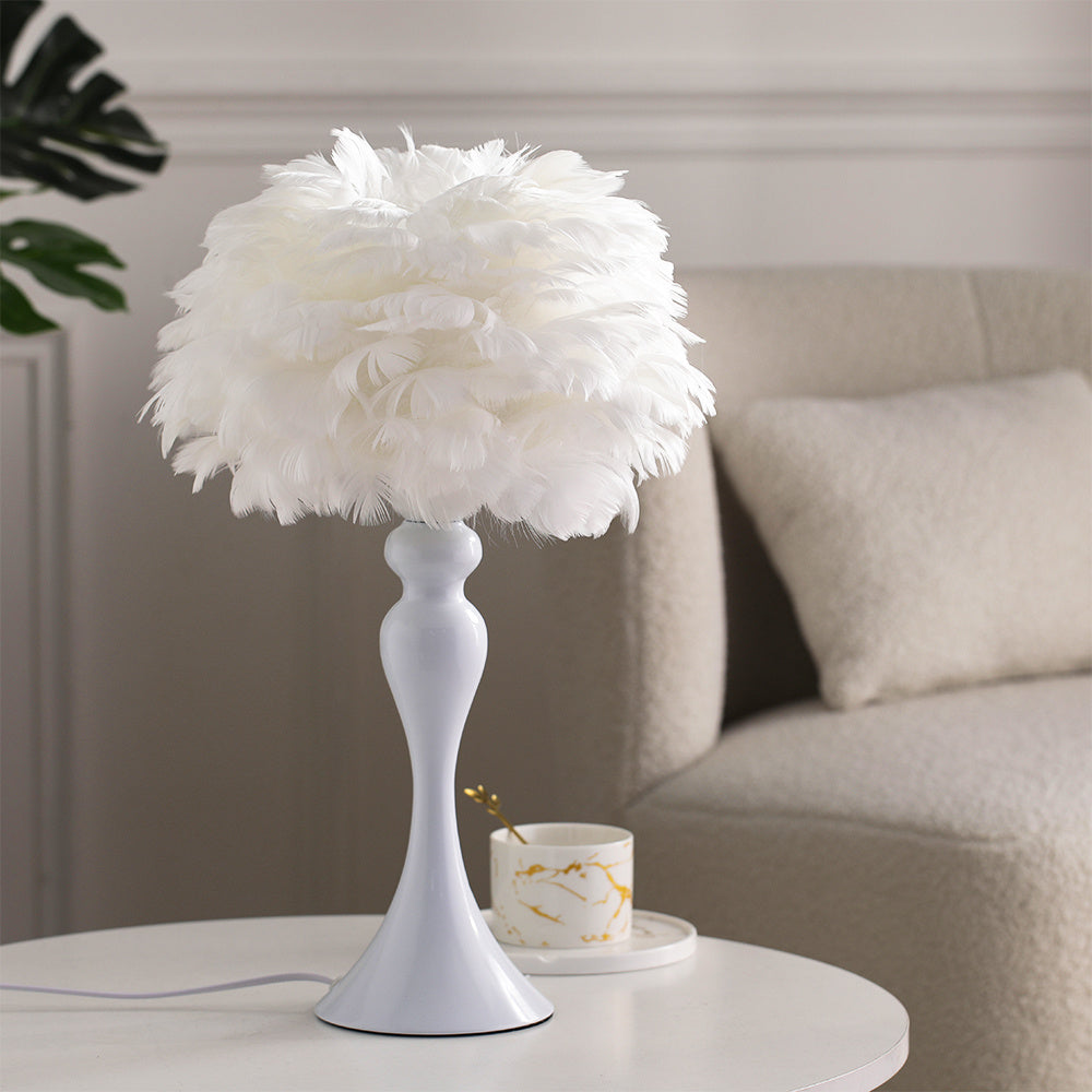 Accent Feather Table Lamp with LED Light Bedside Light Lounge Lighting