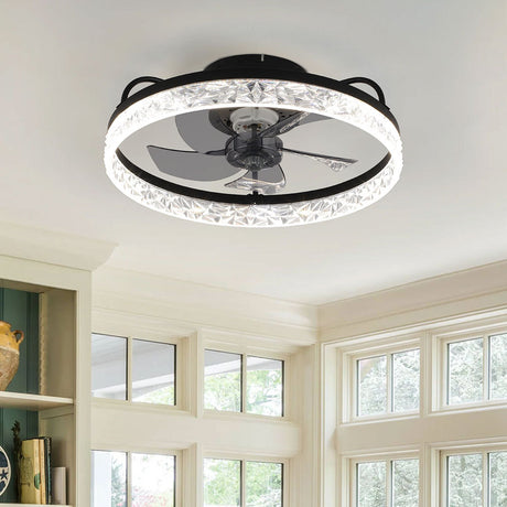 Black Modern Round Crystal Ceiling Fan with Light