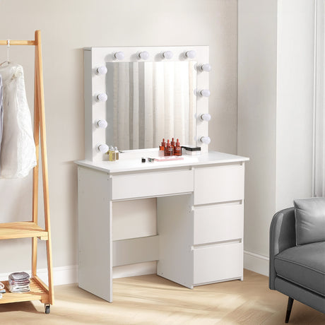 White Hollywood Dressing Table with Large Lighted Mirror