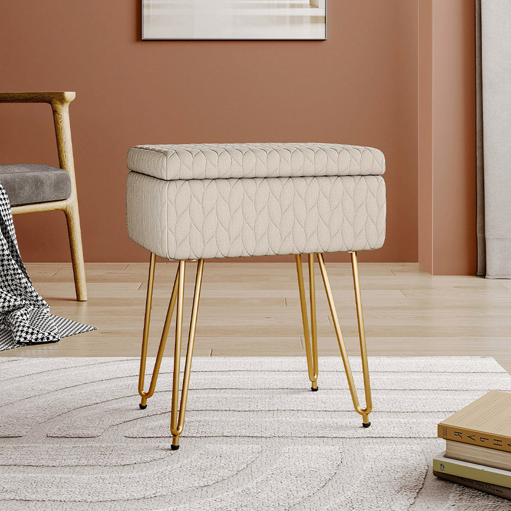 Rectangle Upholstered Storage Ottoman Vanity Stool