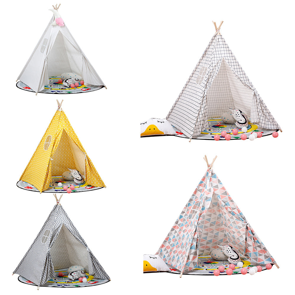 Indoor Indian Teepee Tent Play House Wood Support for Kids, White