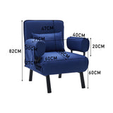 Blue Convertible Sofa Bed with Pillow and Pocket