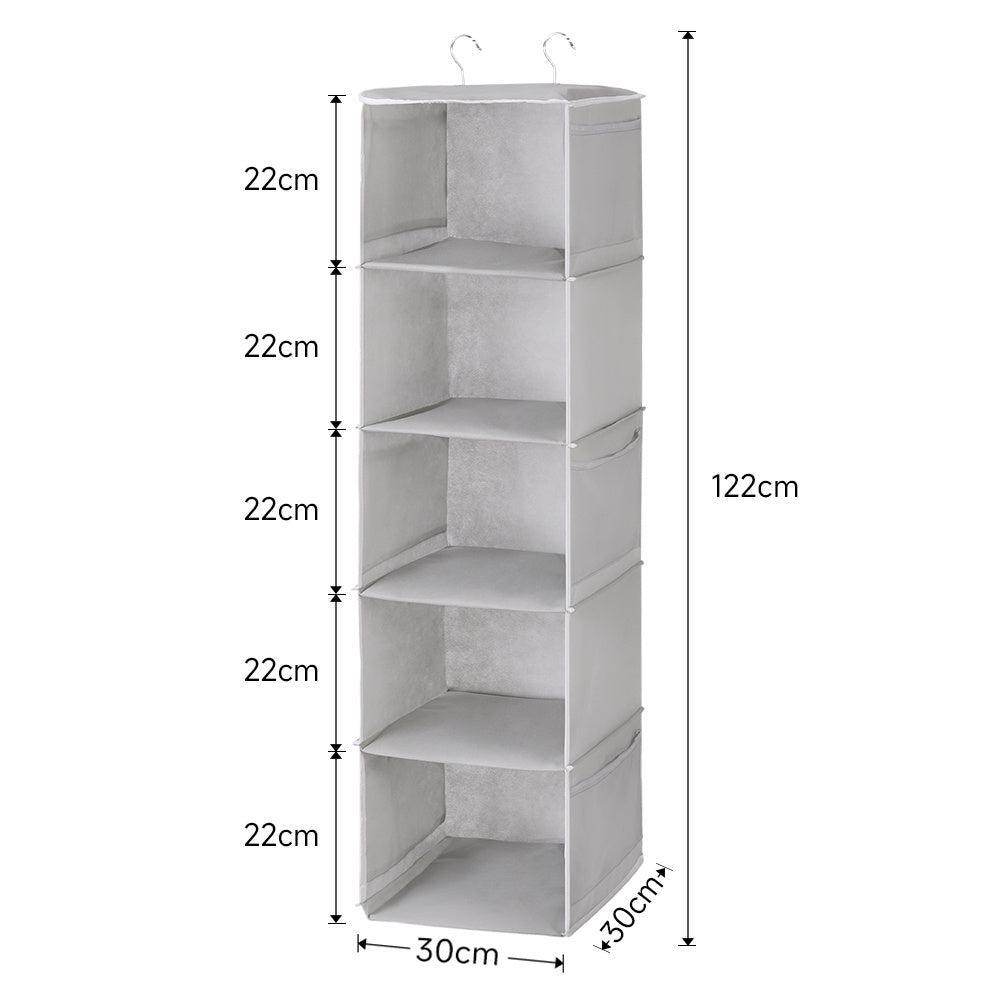 Light Grey 5 Tier Closet Hanging Organizer