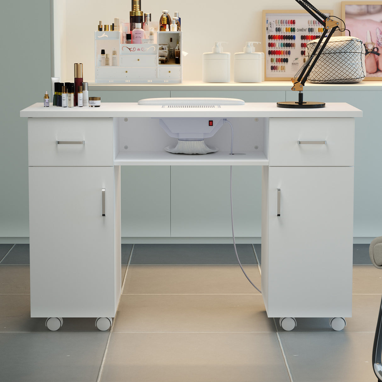 White Manicure Table with Electric Dust Extractor