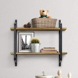 2 Tier Wall Mounted Metal Frame Wood Storage Shelf