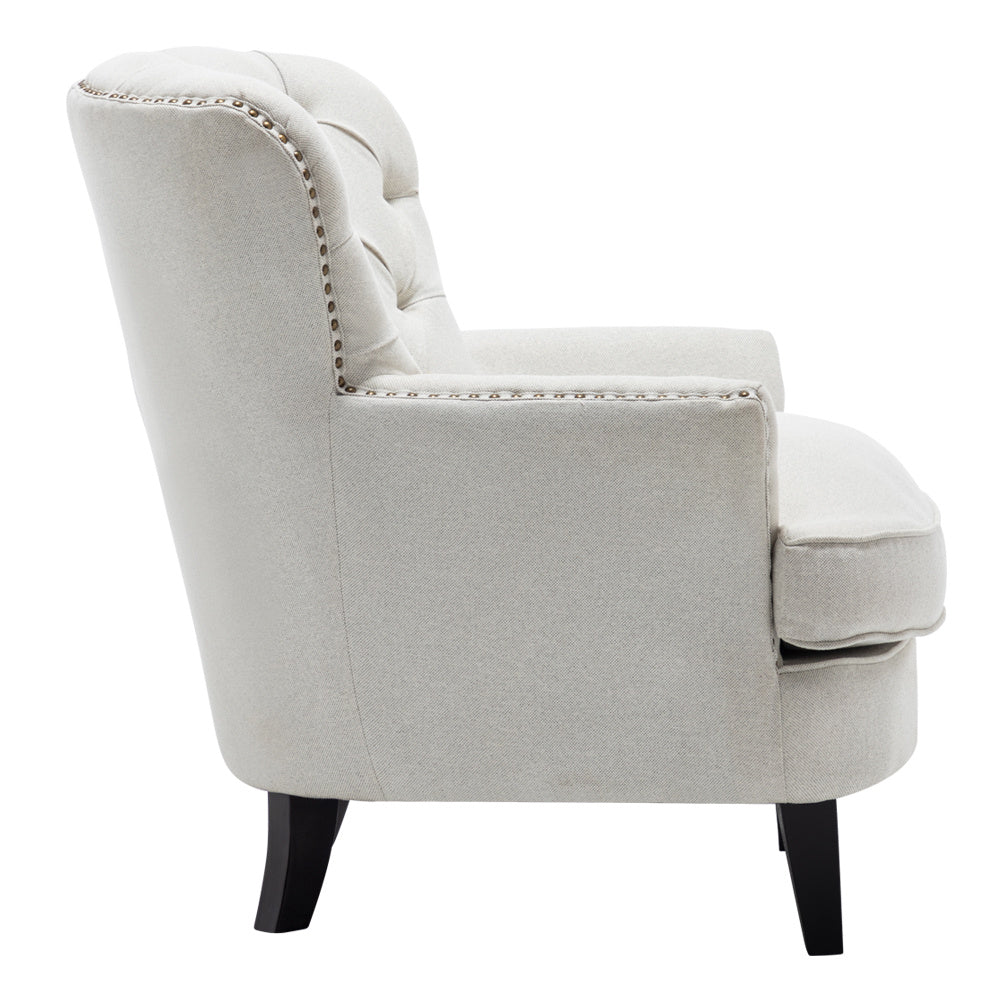 Bread Buttoned Armchair with Double Thick Cushion, Beige