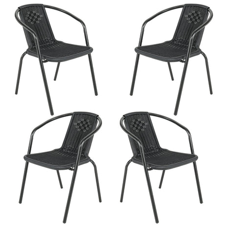 Outdoor Patio Metal Coffee Wicker Dining Chairs Set of 4 Black