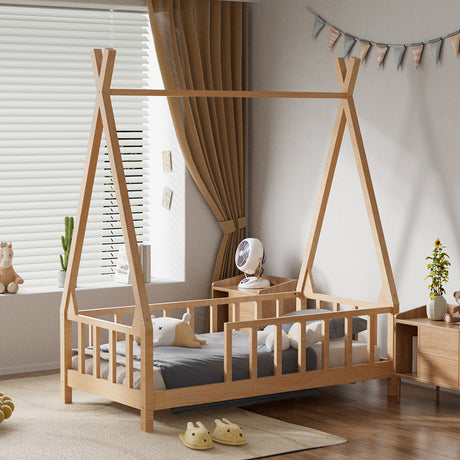 Premium Wood Kids House Bed Frame with Fence