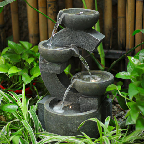 4 Tier Grey Bowl Cascading Electric Water Feature with LED Light