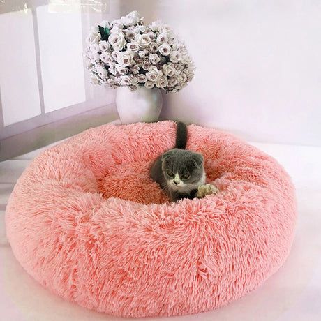 Pink 60cm Round Donut Plush Dog Cuddler Bed