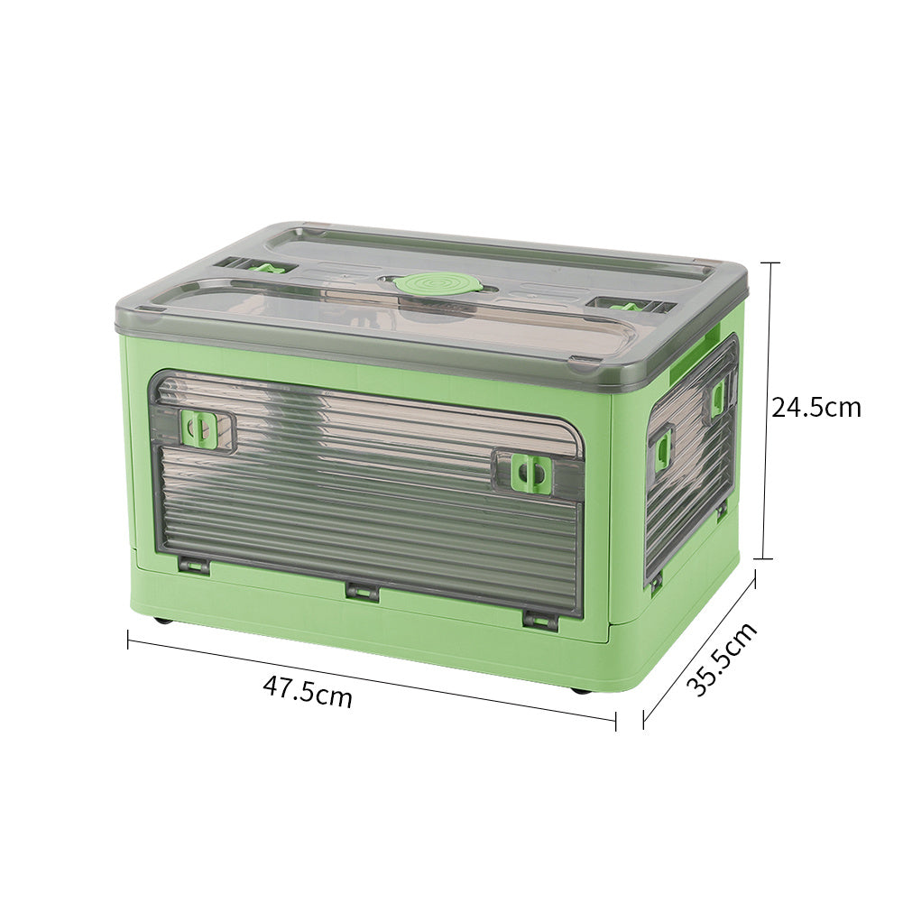 Green 30L Folding Plastic Storage Box with Wheels