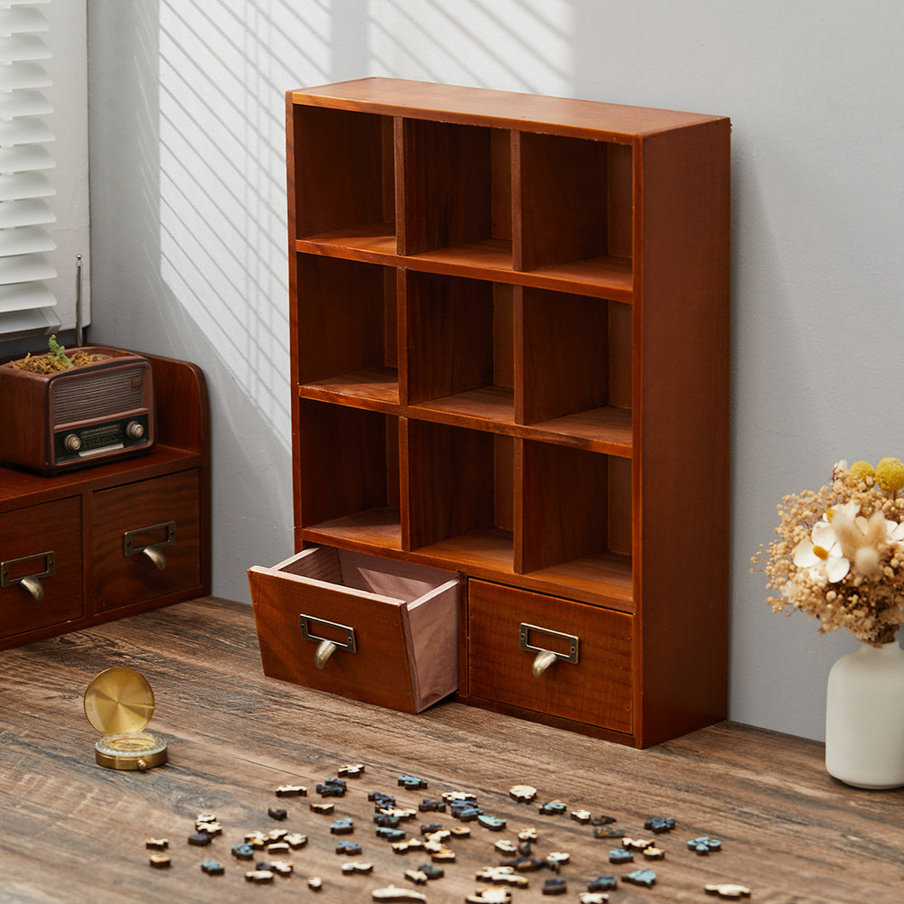 Retro Cube Wooden Organizer Box with Drawer