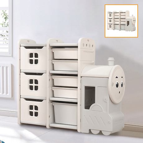 Gray Cute Toys Small Storage Rack for Kids Floor Standing Bus