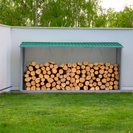 Green Zinc Steel Firewood Log Storage Shed