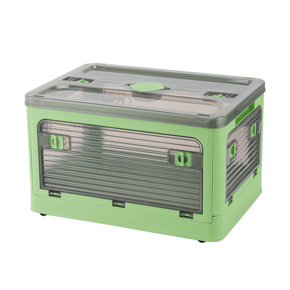 Green 30L Folding Plastic Storage Box with Wheels