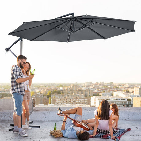 3M Banana Parasol Patio Umbrella Sun Shade Shelter with Cross Base, Dark Grey