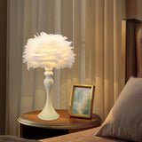 Accent Feather Table Lamp with LED Light Bedside Light Lounge Lighting