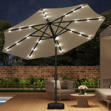 3M Large Garden LED Parasol Outdoor Beach Umbrella with Light Sun Shade Crank Tilt with Square Base, Beige