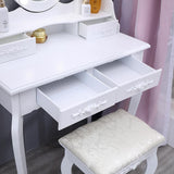 Makeup Dressing Table Stool Set with 4 Drawers and Light Mirror