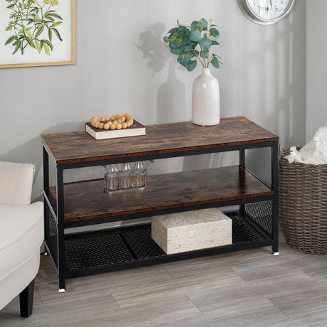 Industrial Rustic Wood Console Table with Storage Shelf