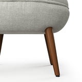 Beige Linen Upholstered Oval Footstool with Wooden Legs