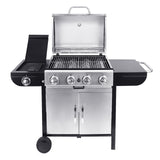 Stainless Steel 4 Burner Outdoor Gas Burner with Side Burner Gas Gill, Silver