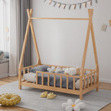 Premium Wood Kids House Bed Frame with Fence