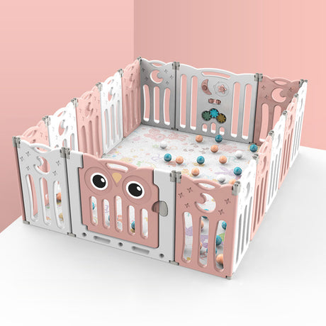 Kids Child Playpen Foldable Safety Gate Fence with Lock Pink 16 Panels