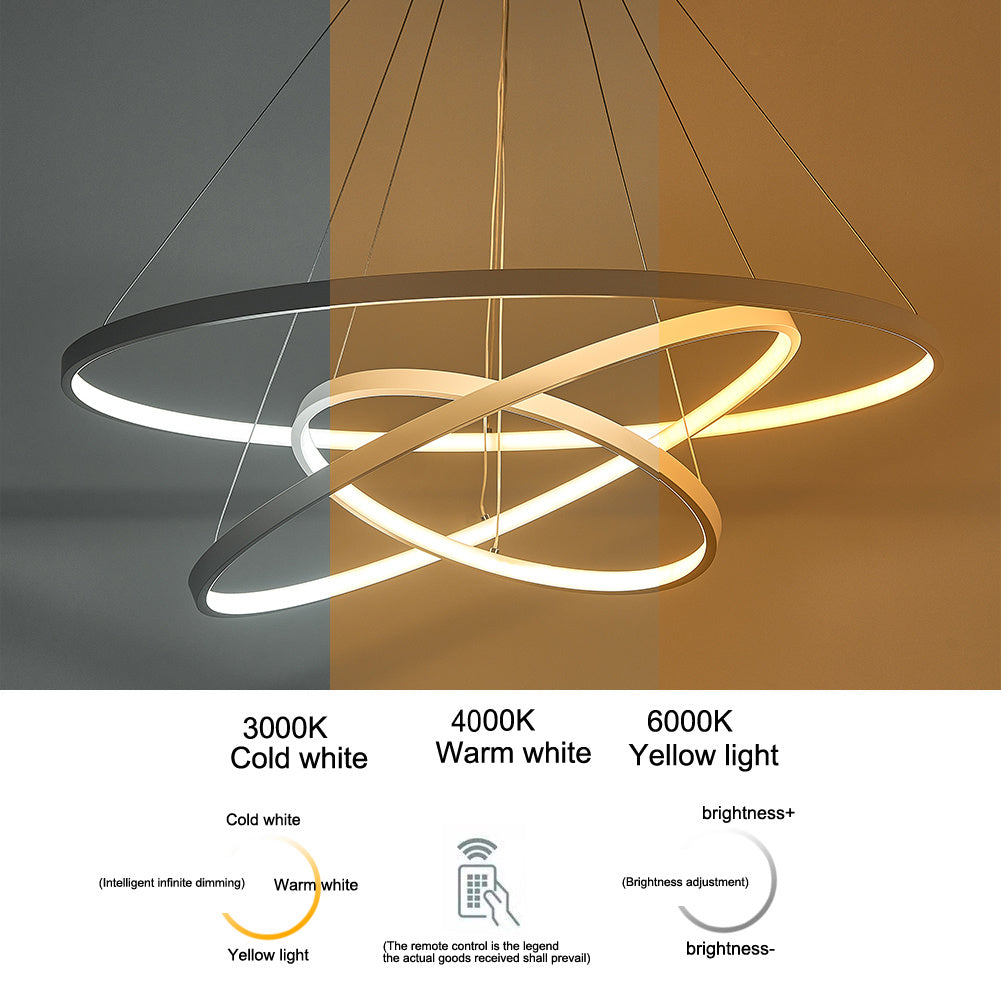 Modern 3 Circle Shape LED Chandelier Ceiling Light , 40+60+80CM  Dimmable