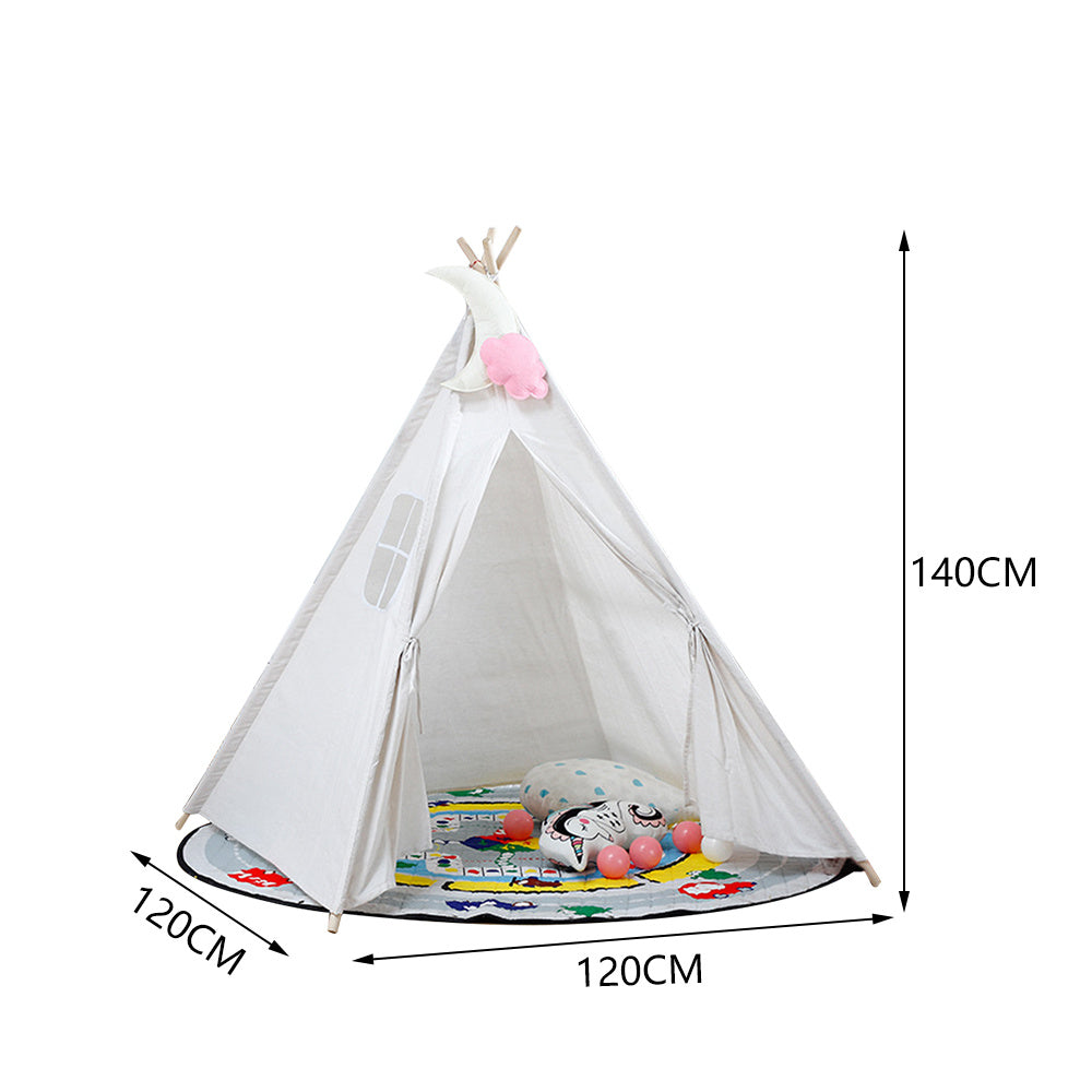 Indoor Indian Teepee Tent Play House Wood Support for Kids, White