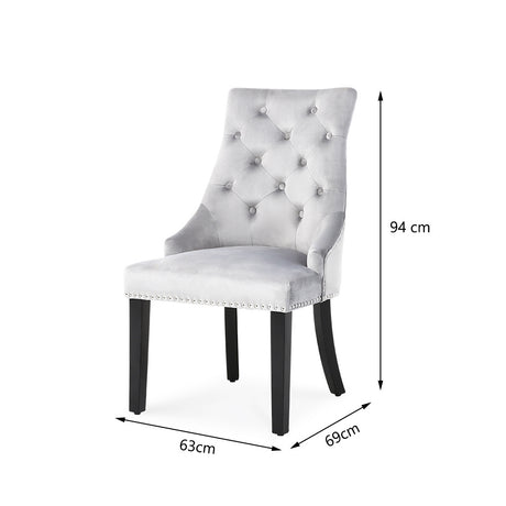Set of 2 Tufted Velvet Buttoned Dining Chair, Light Grey