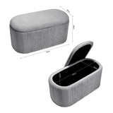 Elliptical Velvet Ottoman Storage Bench, Grey