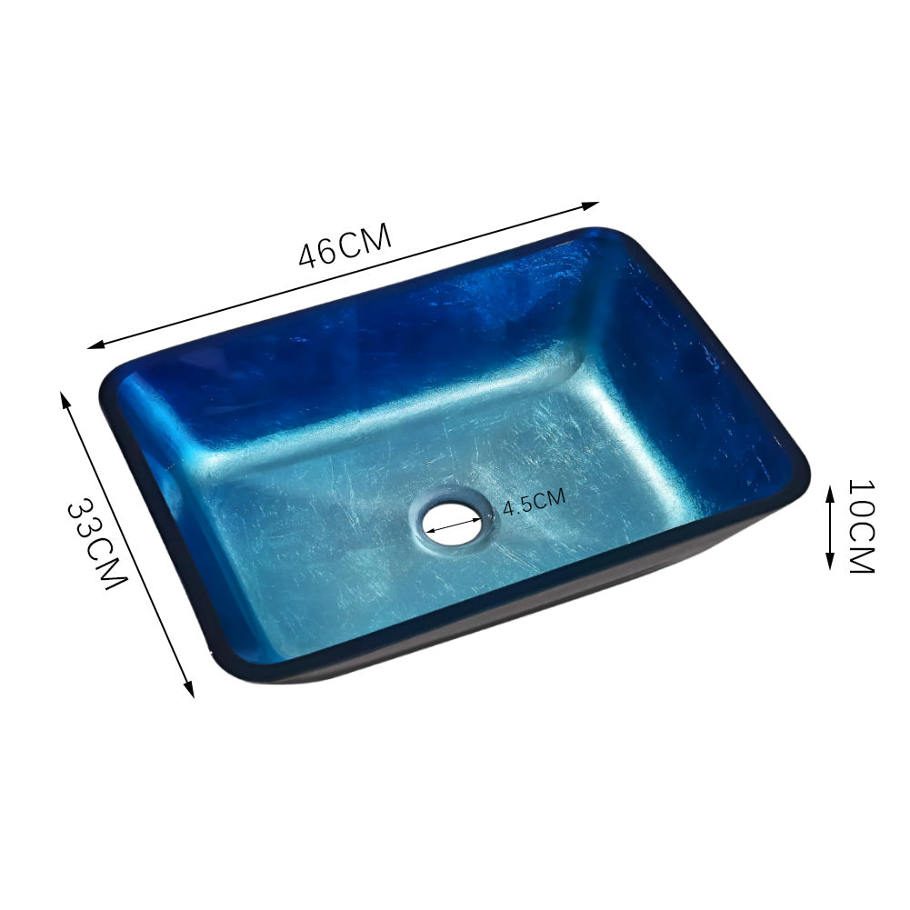 Rectangular Blue Glass Vessel Bathroom Sink Drain Set