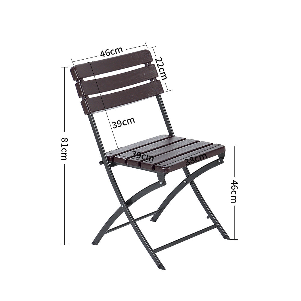 Brown Set of 3 Plastic Outdoor Folding Table and Chairs Set