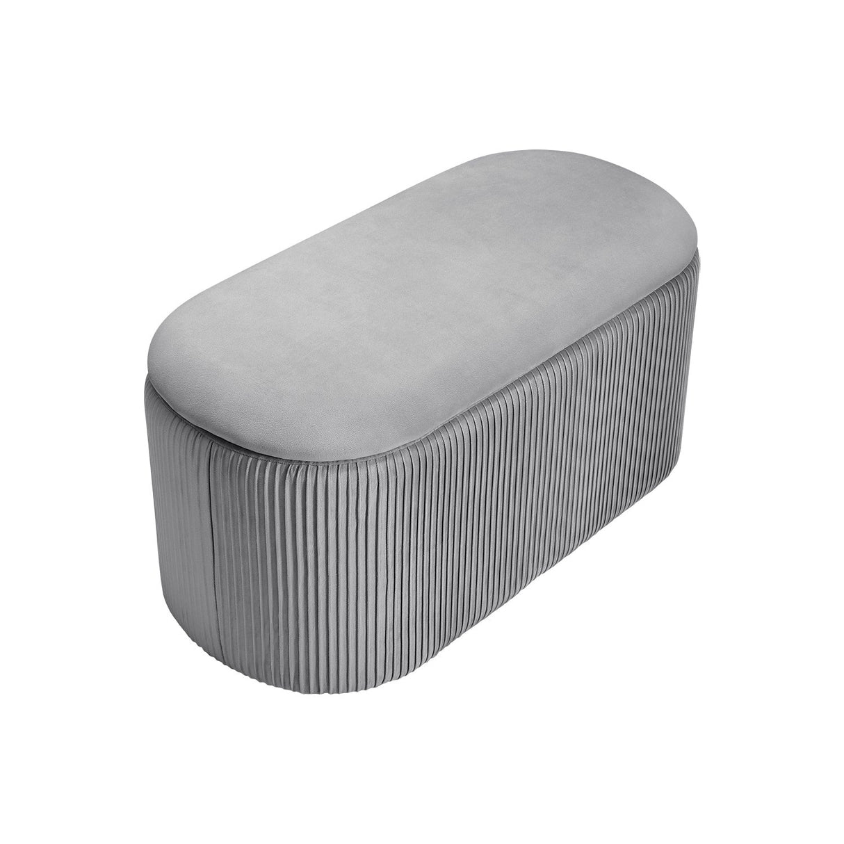 Elliptical Velvet Ottoman Storage Bench, Grey