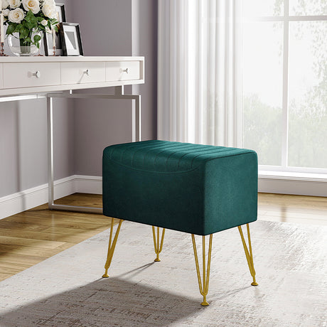 Green Soft Channel Velvet Stool with Gold Legs